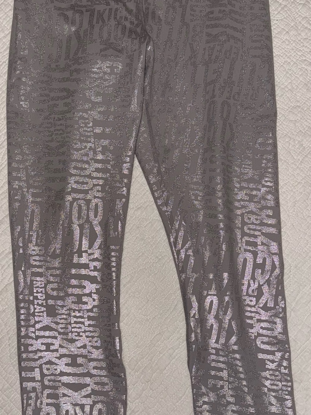 Fabletics Metallic Gray Logo-Print Leggings